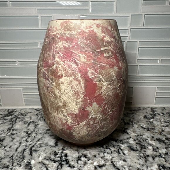 CB2 Crate & Barrel Painterly Pink Natural Swirl Abstract 7” Vase - Picture 2 of 7